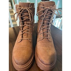Sam Edelman Aleia Tan Suede Shearling‎ Combat Boots Lug Sole Side Zip 6.5